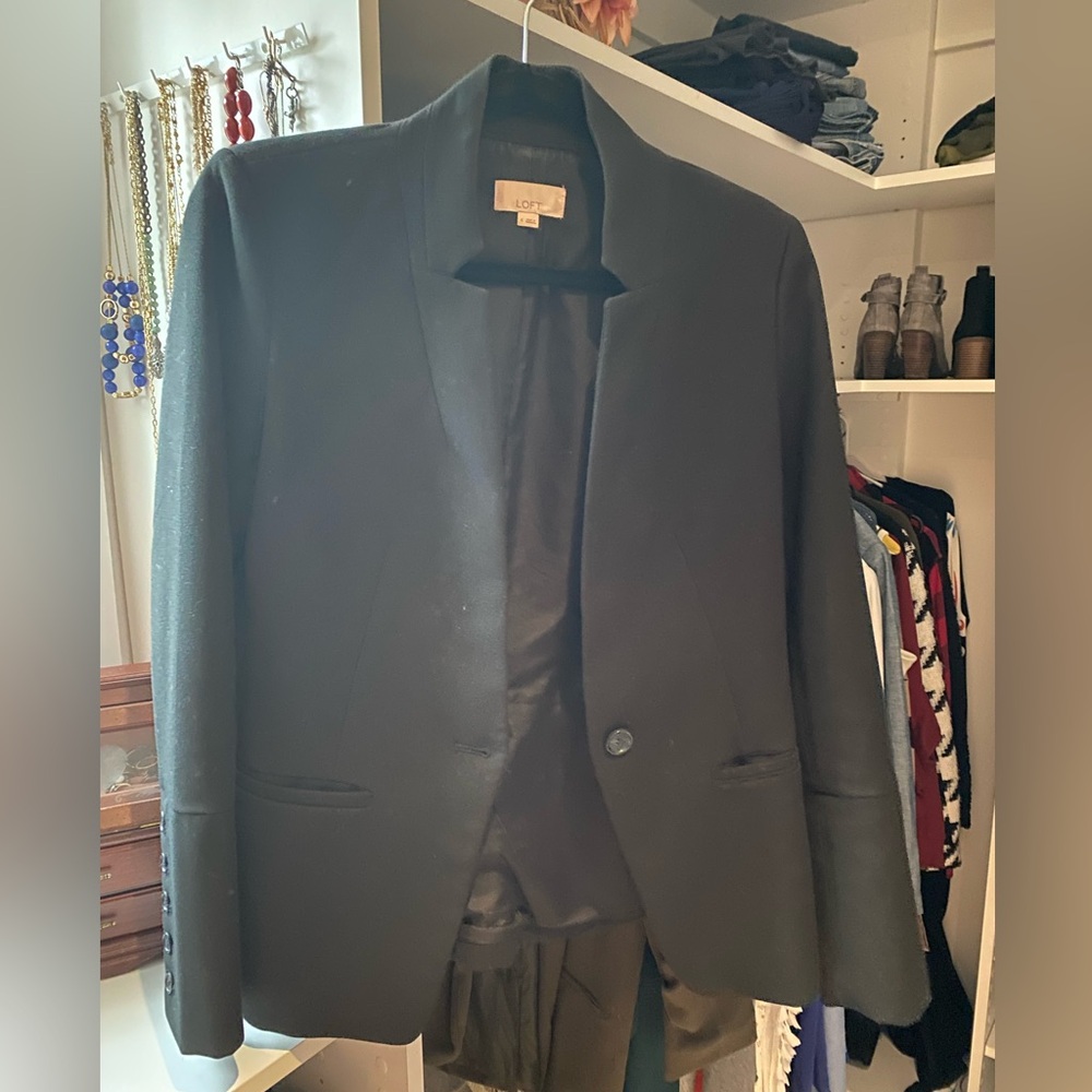 Loft black blazer. Upright collar. Gently used.